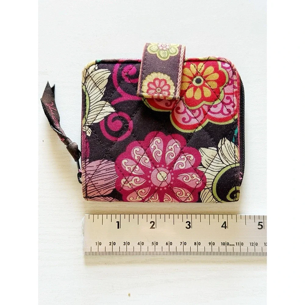 Vintage 2007 Retired Mod Floral Pink Pattern Vera Bradley Mini Zip Wallet - Picture 4 of 5